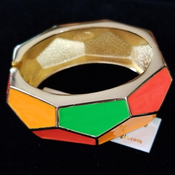 Amrita Singh Bohemian Neon Colored Enamel Cuff Gold Tone Bangle Bracelet NWT - Picture 11 of 11